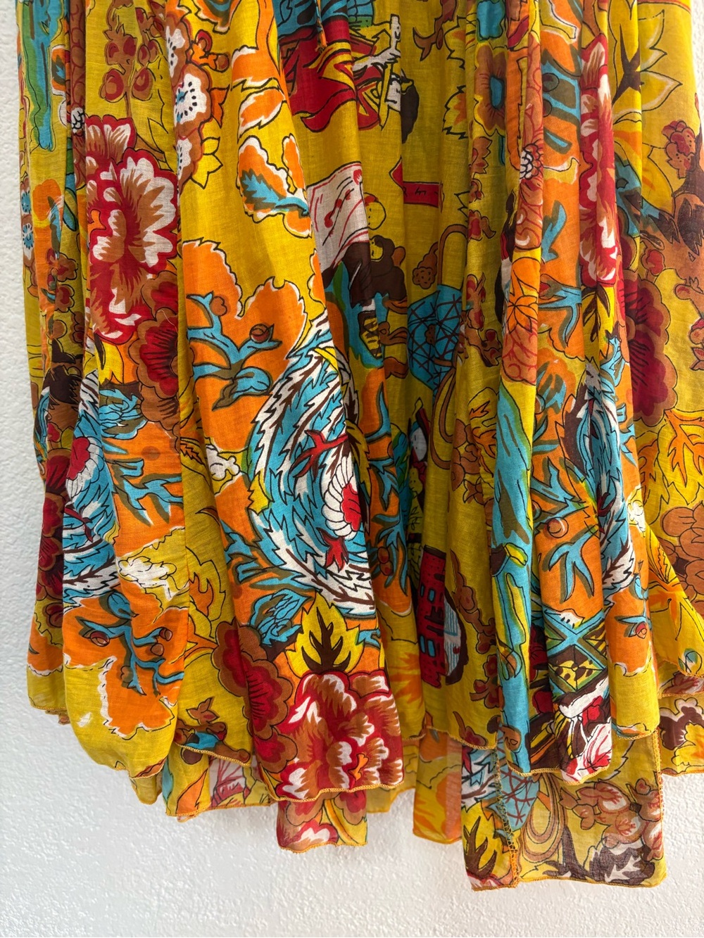 Bohemian Yellow Floral Asymmetrical Maxi Skirt - Picture 2 of 5